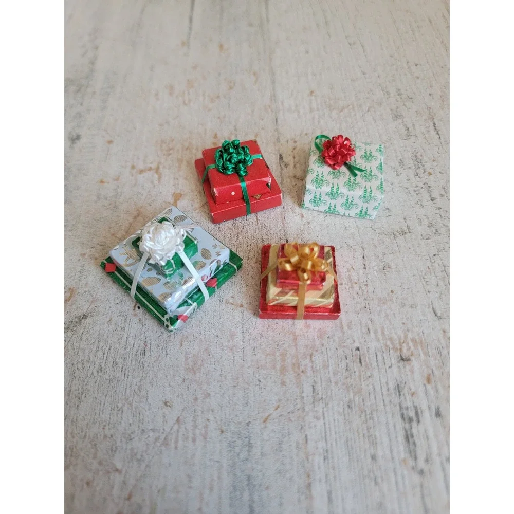 Mini Village stacked present gift dollhouse accessory bow Unique set